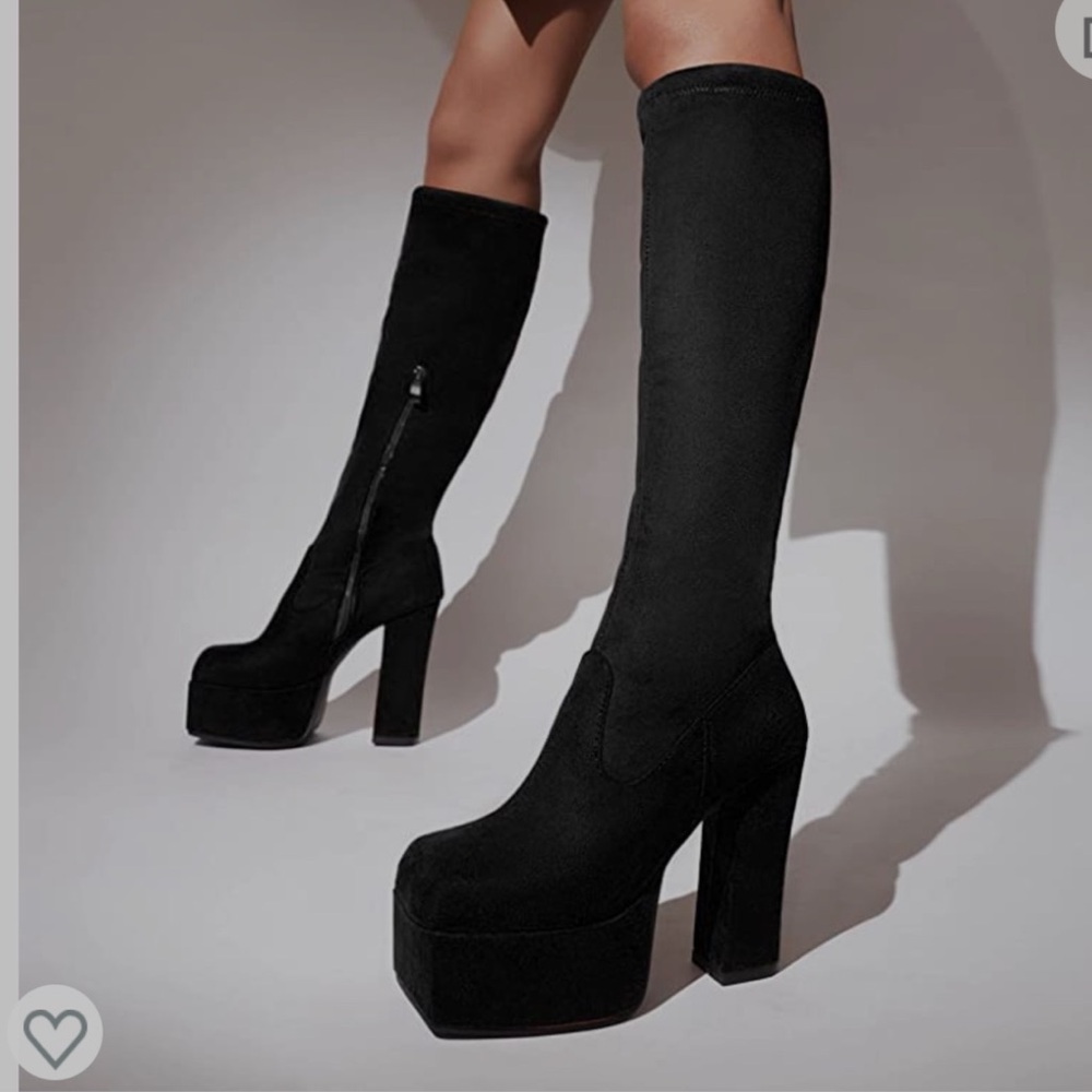 NWOT Black Knee-High Platform Boots